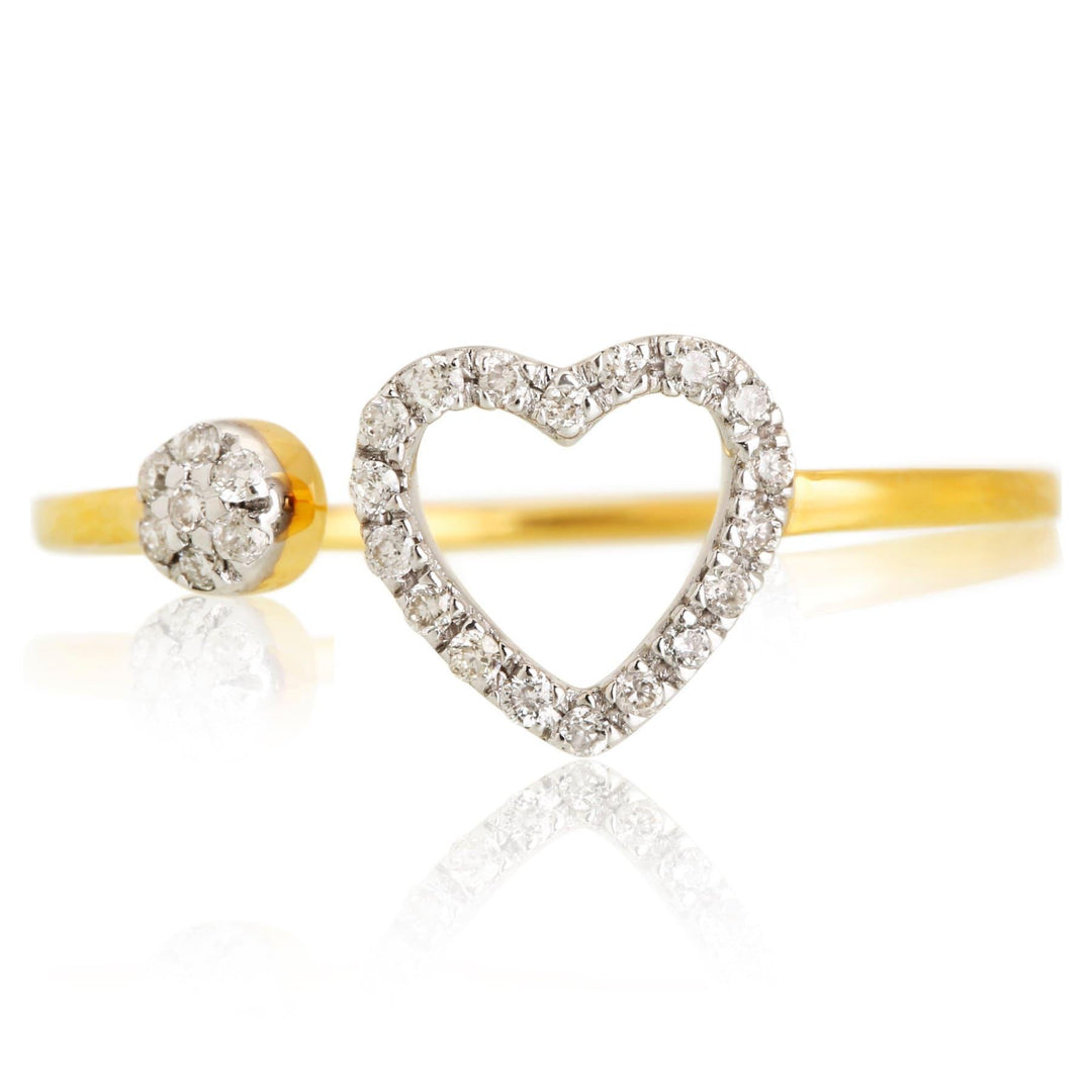 Open Heart Diamond Ring, 14k Solid Gold, Natural Diamonds, Proposal Open Cuff Ring, Everyday Stackable Jewelry, Minimalist Two Toned Ring