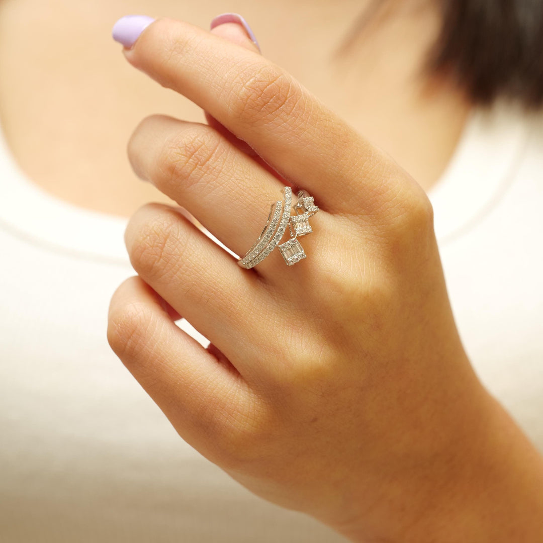Three Square Diamond Ring, 14k Solid Gold, Natural Diamonds, Geometric Cocktail Band, Statement Ring, Wrap Design Ring, Gift For Her