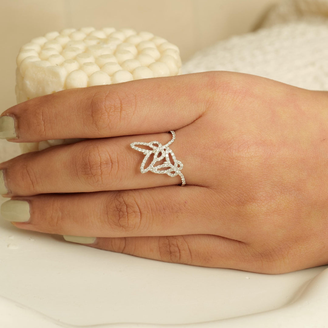 Double Butterfly Natural Diamond Minimalist Ring: 14k Solid Gold Animal Everyday Jewellery, Certified Jewelry, Ready To Ship