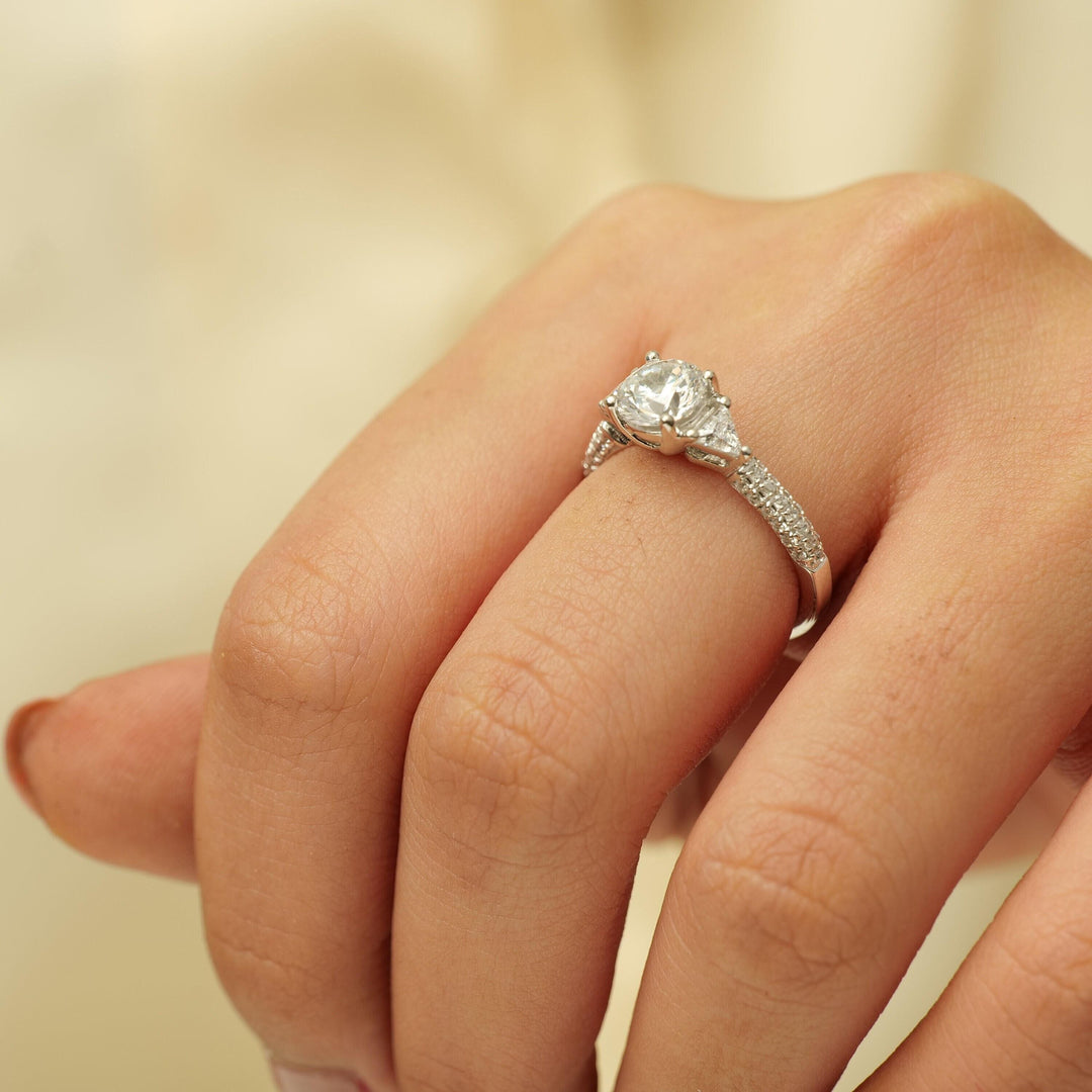 IGI Certified Round Solitaire Lab grown diamond ring: 14K Solid Gold Trillion Engagement Ring, Wedding Ring