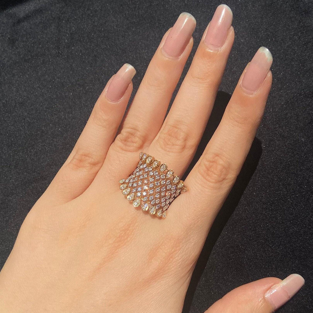 Crown Diamond Ring, 14k Solid Gold, Natural Diamonds, Pear Drop Broad Cocktail Ring, Bridal Jewelry, Statement Jewelry, Gift For Her