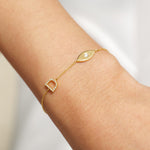 Load image into Gallery viewer, Personalized Initial Letter Diamond Bracelet, 14k Solid Gold, Natural Diamonds, Evil Eye Stacking Bracelet, Minimalist Custom Chain Jewelry
