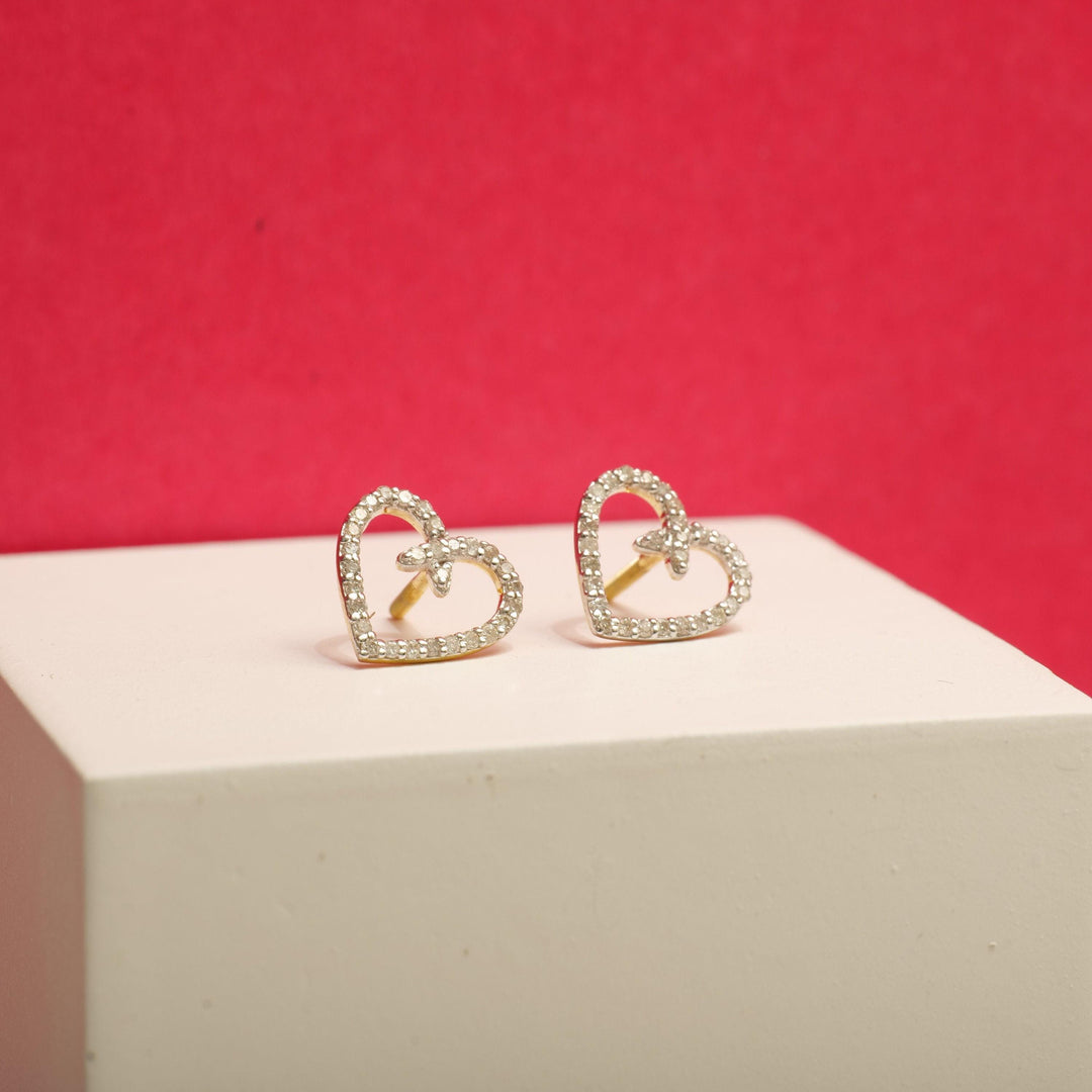 Kids Heart Design Diamond Stud Earrings, 14k Solid Gold, Natural Diamonds, Gift for toddlers/kids/girls, Ready To Ship, HRD Certified