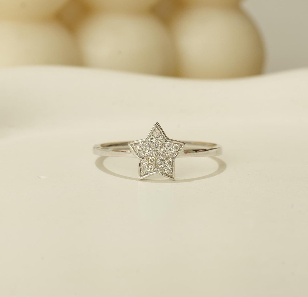 Star Diamond Ring, 14k Solid Gold, Natural Diamonds, Everyday Stackable Ring, Celestial Jewelry, Ready To Ship, Women&#39;s Day Gift