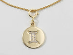 Load image into Gallery viewer, Gemini Horoscope Birth Sign Charm, 14k Solid Gold, Natural Diamonds, Zodiac Constellation Everyday Jewelry, Astrology Gift For Her
