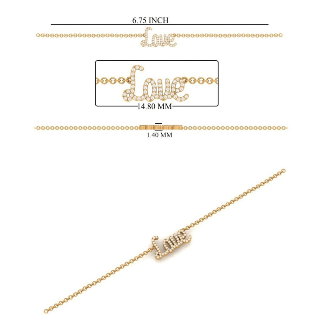 Love Chain Bracelet, 14k Gold, Natural Diamonds,  Inspirational Jewelry, , Handcrafted Jewelry Gift For Her