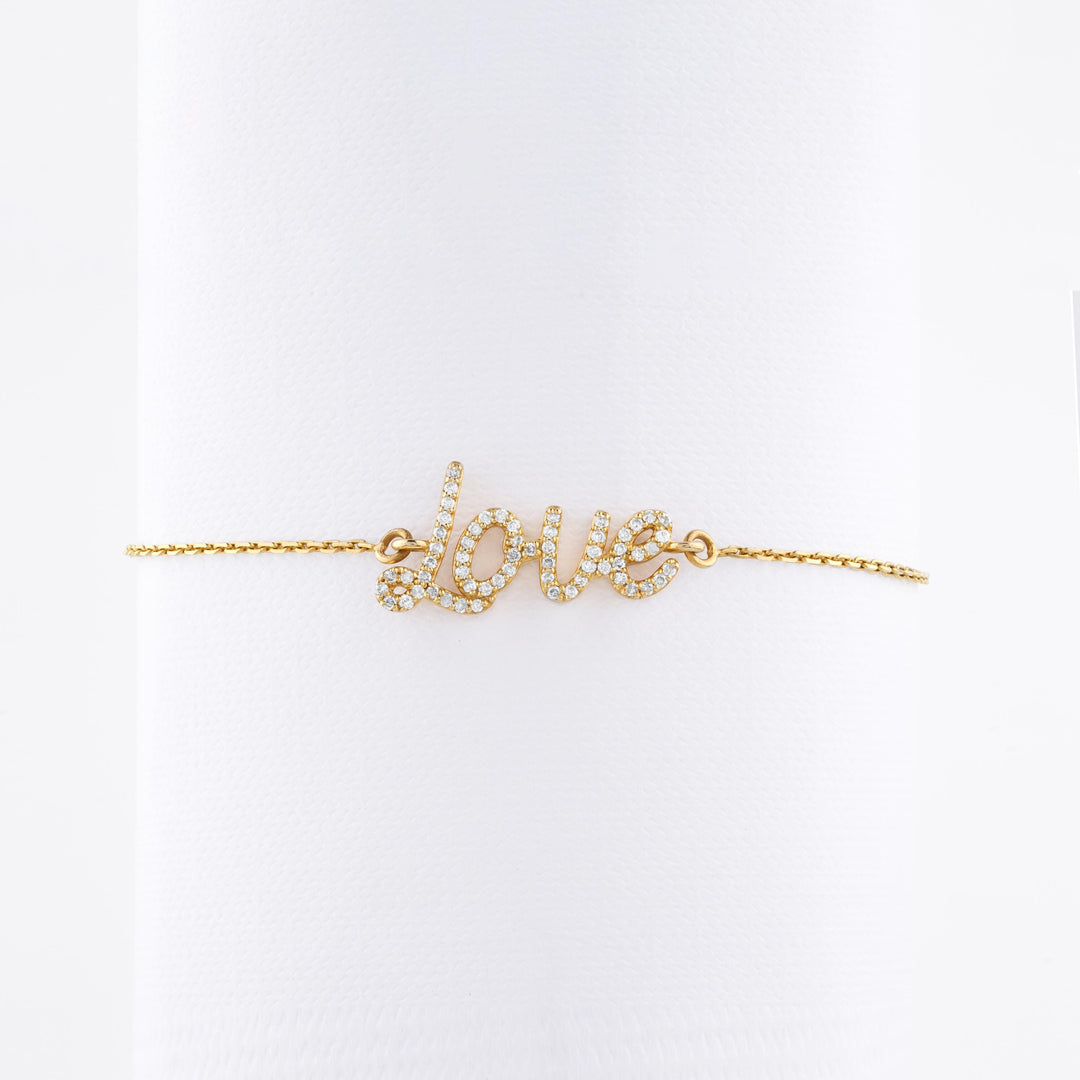 Love Chain Diamond Bracelet in 14k Solid Gold, Natural Diamonds, Inspirational Jewelry, Gift for her, Handcrafted Jewelry, Word Bracelet