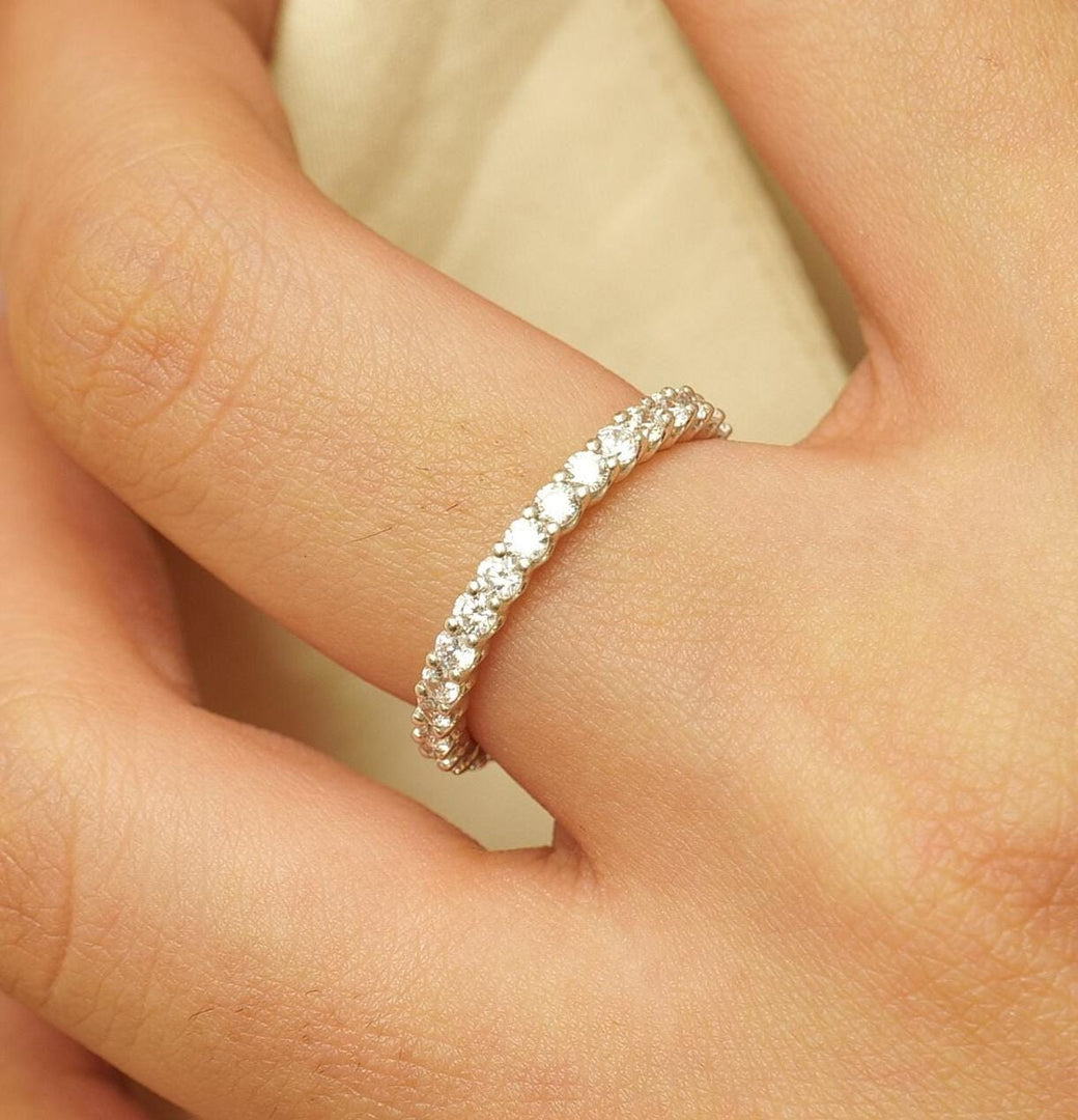 IGI Certified Lab grown Round Diamond Eternity Band: 14K  Solid Gold Stackable Ring