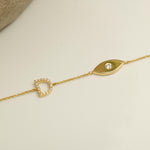 Load image into Gallery viewer, Personalized Initial Letter Diamond Bracelet, 14k Solid Gold, Natural Diamonds, Evil Eye Stacking Bracelet, Minimalist Custom Chain Jewelry
