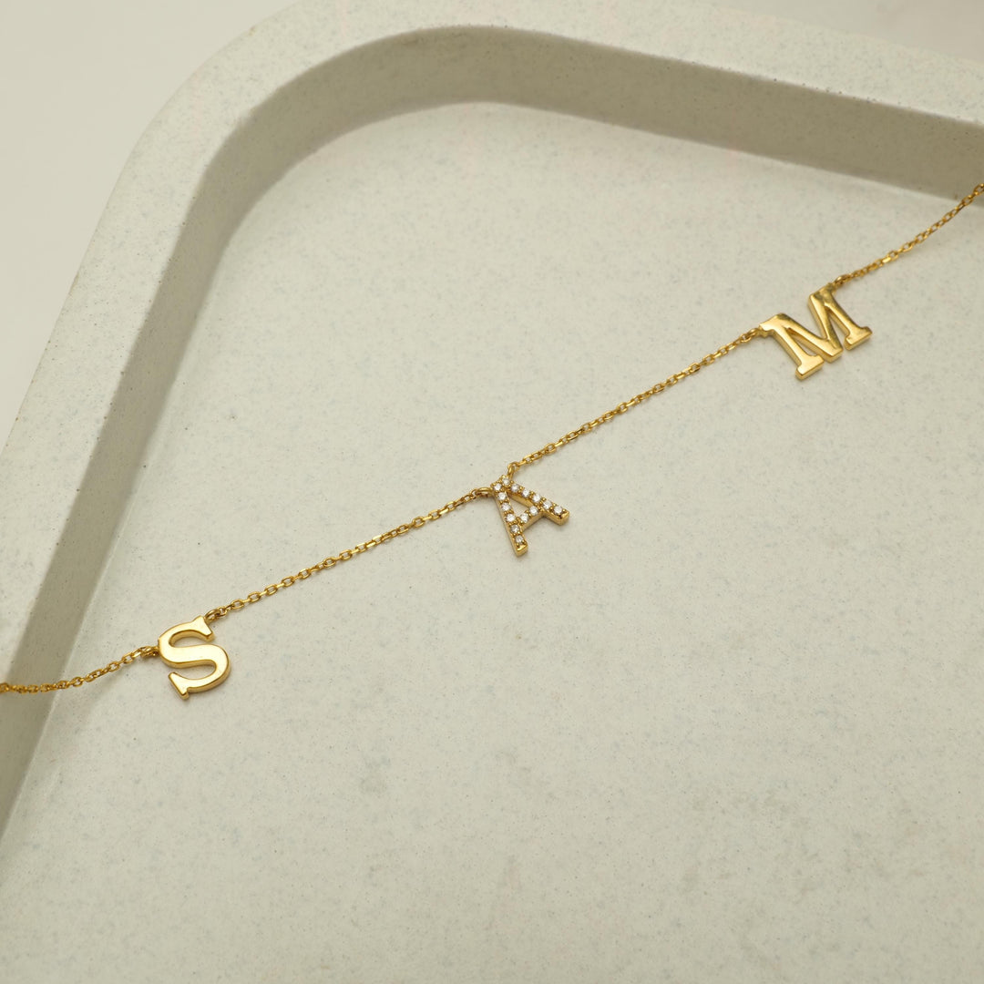 Personalized Initials Diamond Necklace, 14k Solid Gold, Natural Diamonds, Name Letter Charm Everyday Jewelry, Minimalist Stacking Necklace