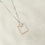 Load image into Gallery viewer, Square Diamond Pendant Necklace, 14k Solid Gold, Natural Diamonds, Geometric Pendant, Minimalist Stacking Chain Necklace
