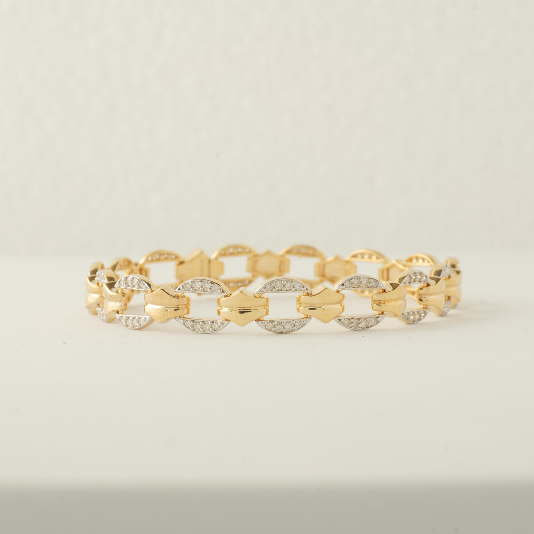 Men&#39;s Diamond Chain Link Bracelet, 14K Solid Gold, Natural Diamonds, Linked Cuban Bracelet, Geometric Jewelry, Ready To Ship, IGI Certified