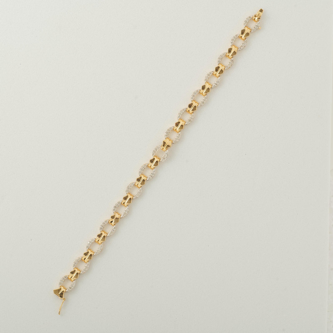 Men's Diamond Chain Link Bracelet, 14K Solid Gold, Natural Diamonds, Linked Cuban Bracelet, Geometric Jewelry, Ready To Ship, IGI Certified