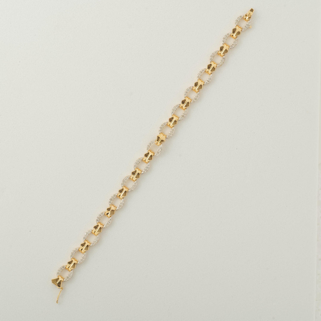 Men&#39;s Diamond Chain Link Bracelet, 14K Solid Gold, Natural Diamonds, Linked Cuban Bracelet, Geometric Jewelry, Ready To Ship, IGI Certified