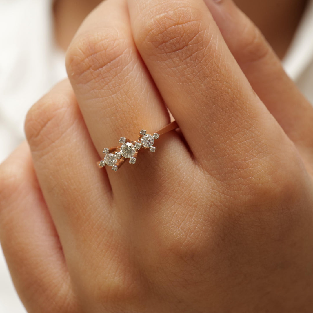 Three Stone Diamond Ring, 14K Solid Gold, Classic Engagement Band, Wedding Statement Ring, Minimalist Jewelry, Gift For Her