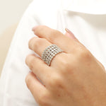 Load image into Gallery viewer, Diamond Eternity Broad Band, 14K Solid Gold, Wide Wedding Band, Natural Diamonds, Multi-Row Stacking Ring, Cocktail Ring, Gift For Her
