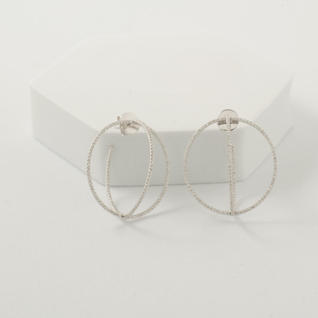 Round Overlapping Circle Hoop Earrings, 14k Solid Gold, Natural Diamonds, Cocktail Statement Earrings, Ready To Ship, IGI Certified
