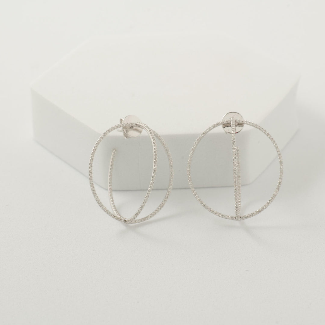 Round Overlapping Circle Hoop Earrings, 14k Solid Gold, Natural Diamonds, Cocktail Statement Earrings, Ready To Ship, IGI Certified