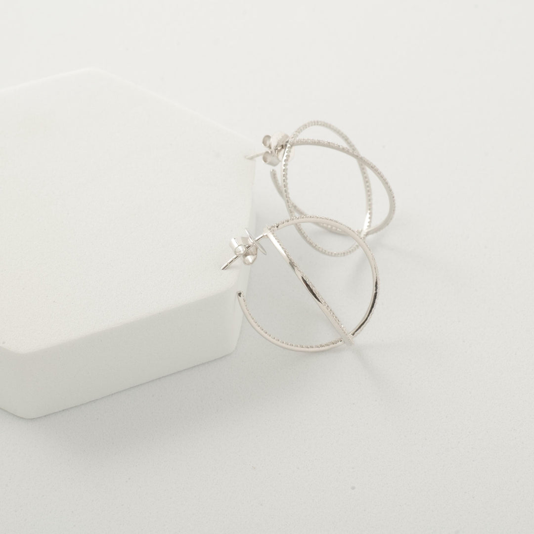 Crossover Natural Diamond Hoop Earrings: 14k Solid Gold Cocktail Statement Earrings,  IGI Certified, Ready To Ship