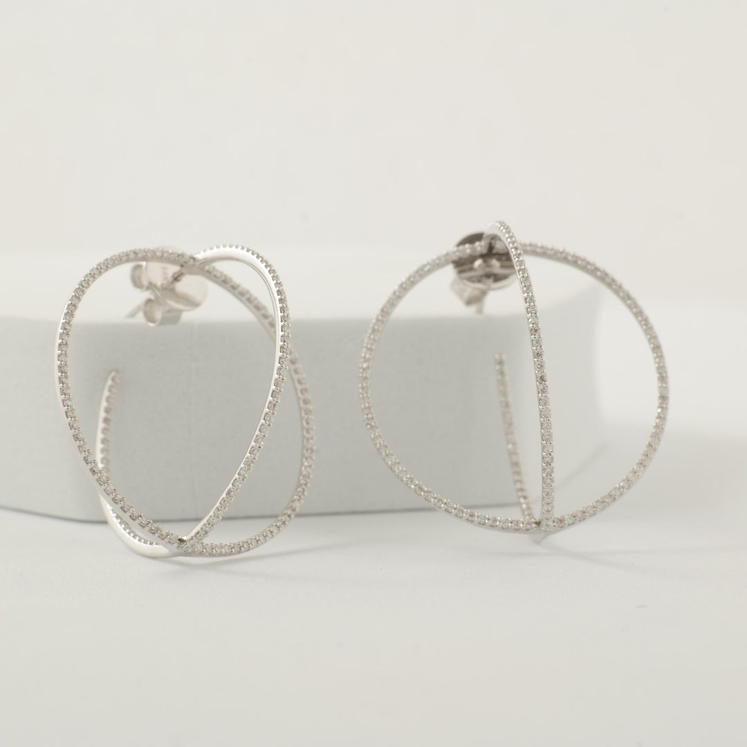 Round Overlapping Circle Hoop Earrings, 14k Solid Gold, Natural Diamonds, Cocktail Statement Earrings, Ready To Ship, IGI Certified