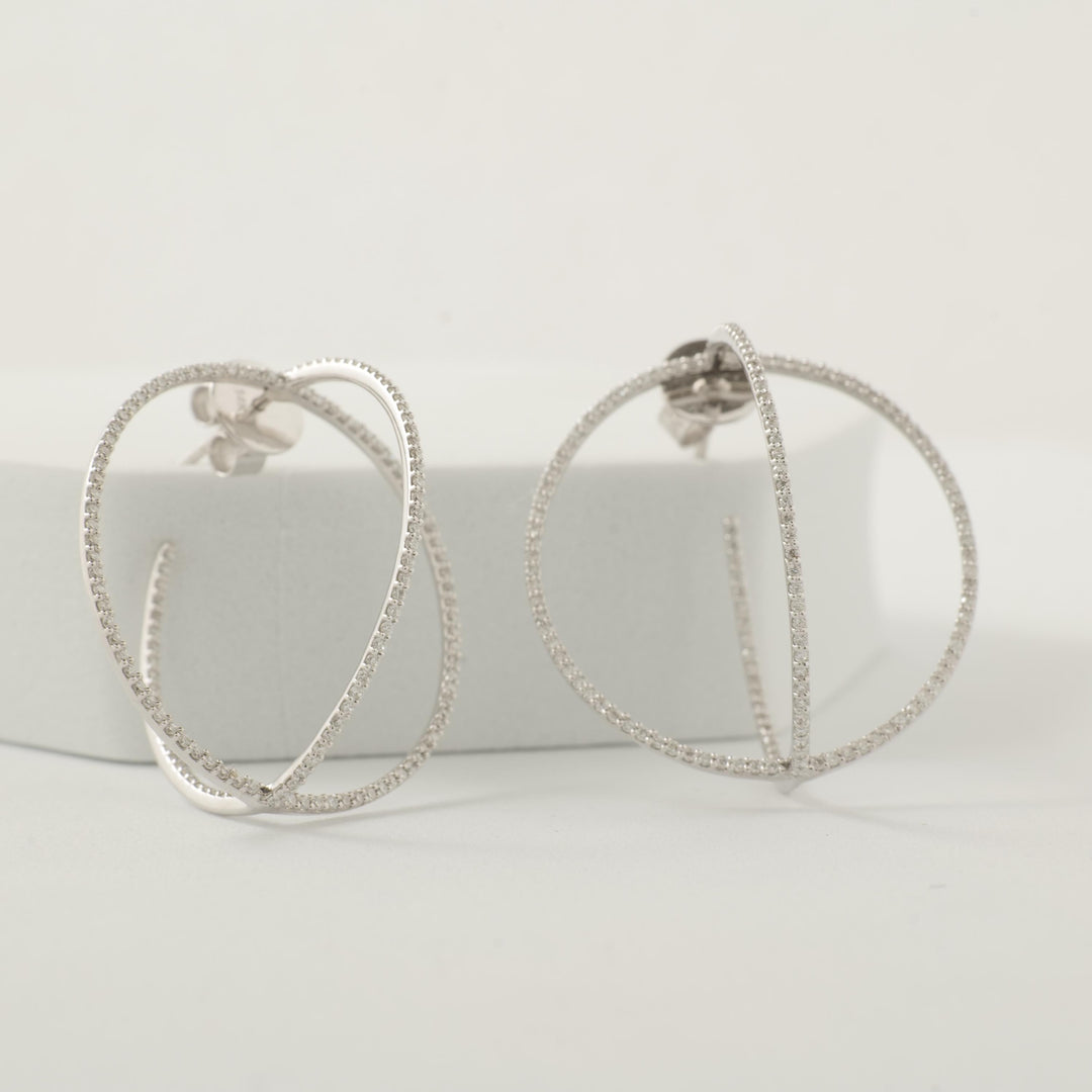 Round Overlapping Circle Hoop Earrings, 14k Solid Gold, Natural Diamonds, Cocktail Statement Earrings, Ready To Ship, IGI Certified