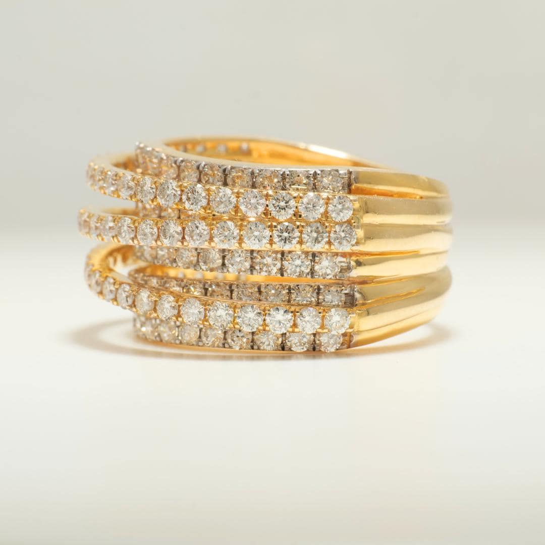 Wide Band Spiral Diamond Ring, 14K Solid Gold, Natural Diamonds, Multiple Rows Cocktail Band, Statement Ring, Ready To Ship, IGI Certified