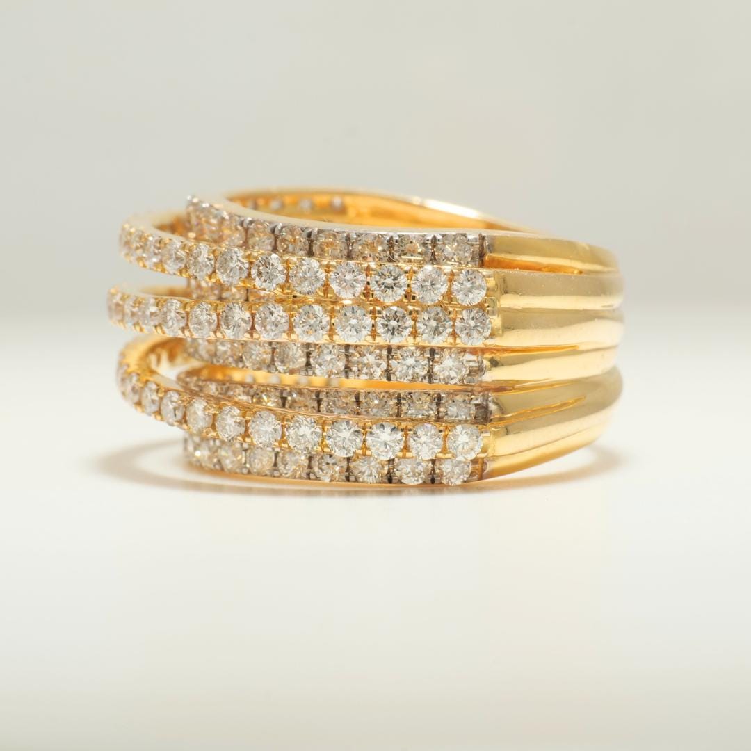 Multi-Layer Natural Diamond Wrap Ring: 14K Solid Gold Wide Spiral Cocktail Band, IGI Certified, Ready To Ship