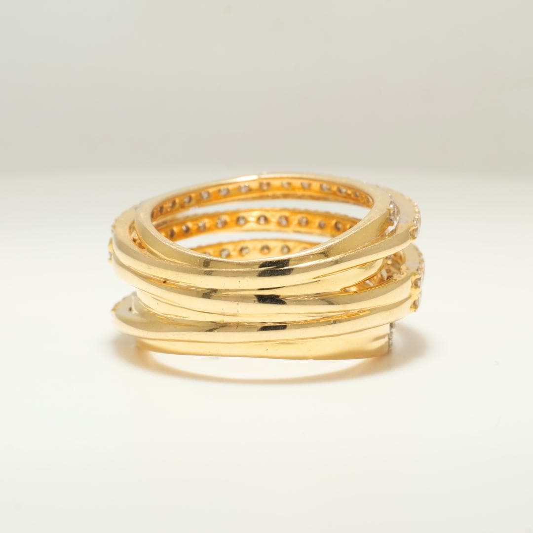 Multi-Layer Natural Diamond Wrap Ring: 14K Solid Gold Wide Spiral Cocktail Band, IGI Certified, Ready To Ship
