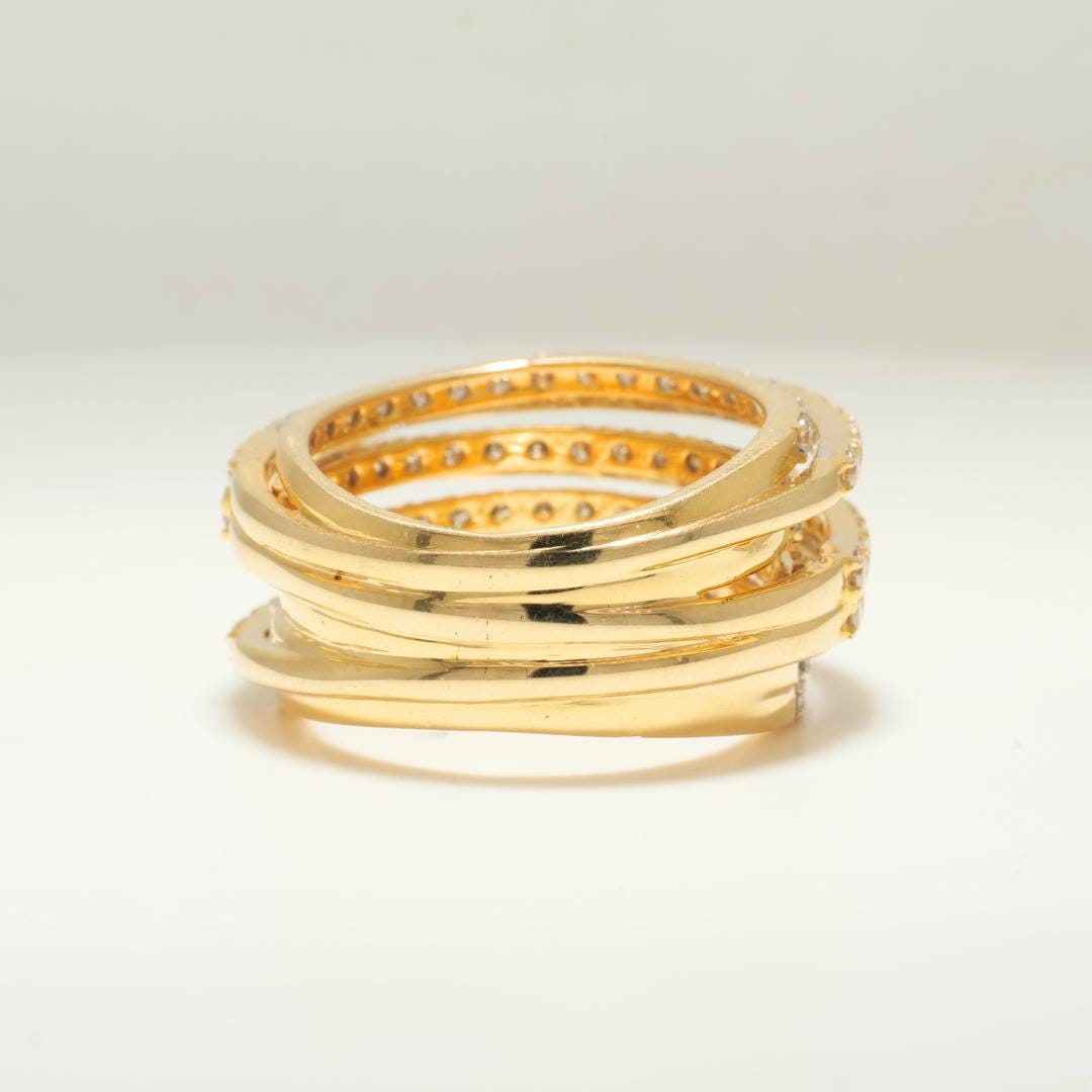 Multi-Layer Natural Diamond Wrap Ring: 14K Solid Gold Wide Spiral Cocktail Band, IGI Certified, Ready To Ship
