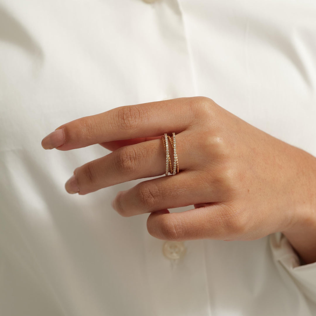 Twist Diamond Band Ring, 14K Solid Gold, Stacking Crossover Ring, Natural Diamonds, Statement Jewelry, Broad Band Ring, Gift for Her