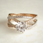 Load image into Gallery viewer, Solitaire Diamond Ring, Moissanite Engagement Ring, Crossover Shank Diamond Ring, Dual Tone, 14k Solid Gold, Gift For Her
