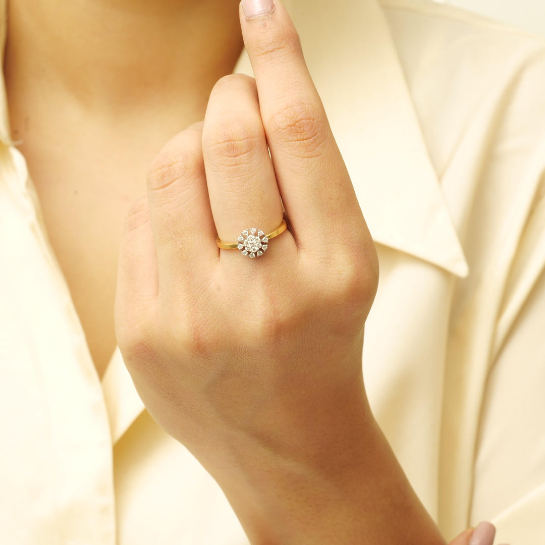Clustered Diamond Ring In 14k Solid Gold, Natural Diamonds, Dual tone, Ready To Ship, Women&#39;s Day Gift