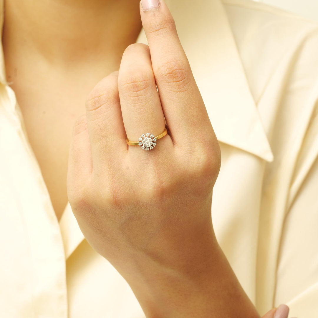 Clustered Diamond Ring In 14k Solid Gold, Natural Diamonds, Dual tone, Ready To Ship, Women&#39;s Day Gift