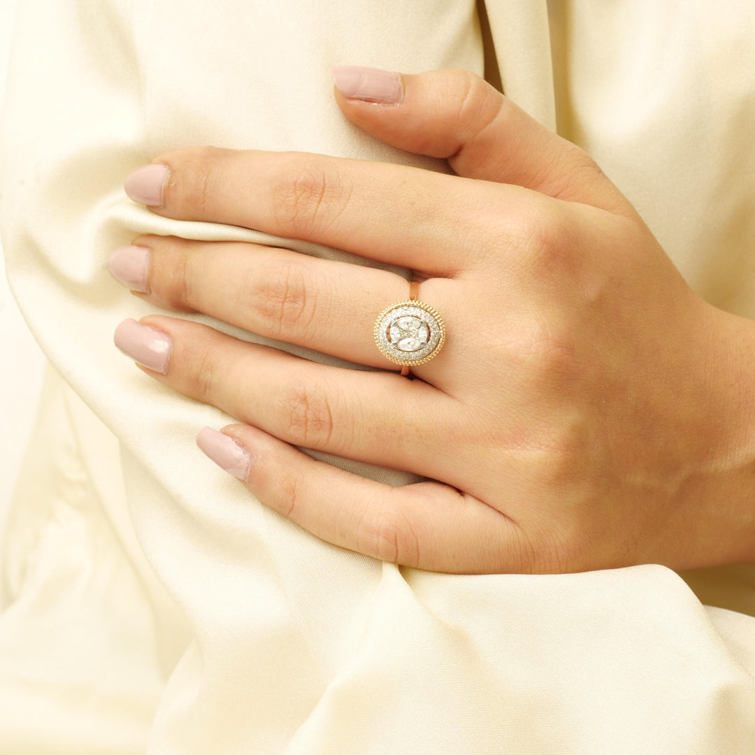 Oval Diamond Ring, 14k Solid Gold, Natural Diamonds, Two-Toned Cluster Ring, Cocktail Engagement Ring, Statement Jewelry, Gift For Her
