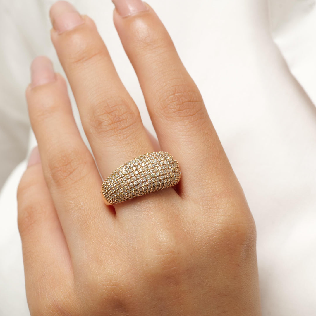 Pave Dome Diamond Ring, 14k Solid Gold, Natural Diamonds, Wide Band Statement Ring, Cocktail Jewelry, Bold Chunky Ring, Gift for Her