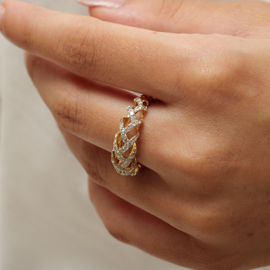 Weave Design Diamond Ring, 14K Solid Gold, Natural Diamonds, Criss Cross Band, Statement Ring, Woven Everyday Band, Gift For Her