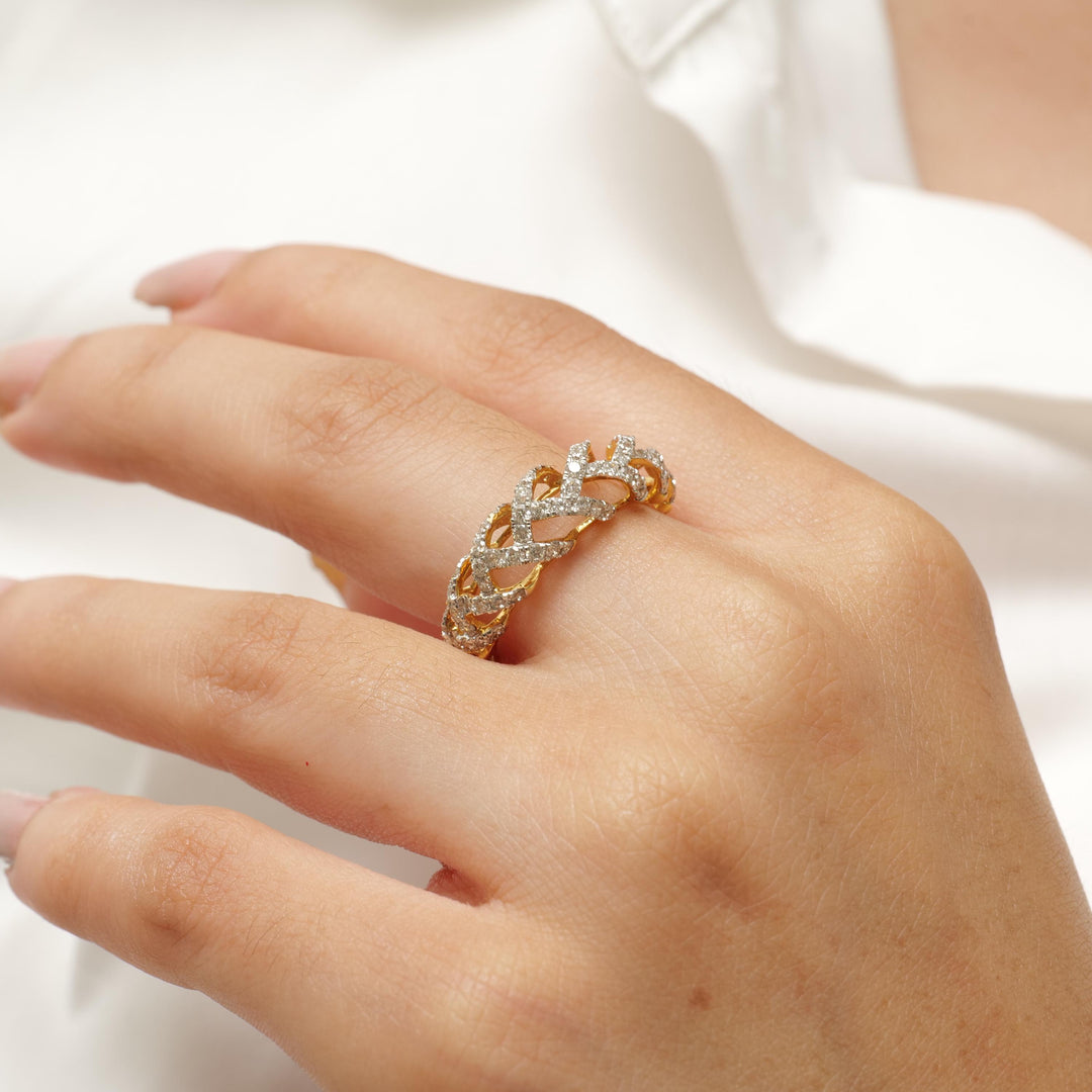 Weave Design Diamond Ring, 14K Solid Gold, Natural Diamonds, Criss Cross Band, Statement Ring, Woven Everyday Band, Gift For Her