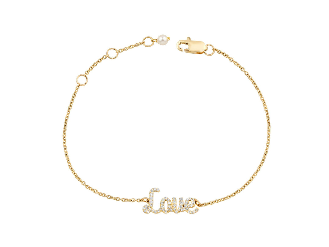 Love Chain Bracelet, 14k Gold, Natural Diamonds,  Inspirational Jewelry, , Handcrafted Jewelry Gift For Her