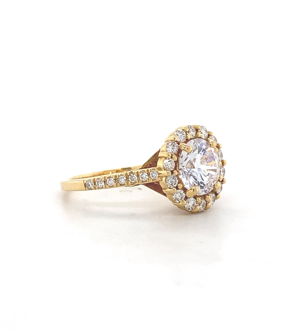Round Solitaire Diamond Ring, Moissanite Engagement Ring, 14K Solid Gold, Halo Setting, Gift For Her