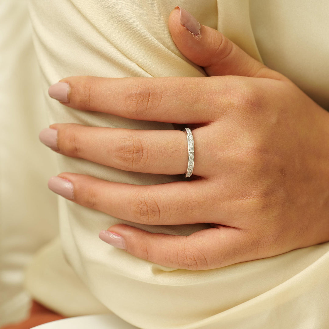 IGI Certified Lab grown Diamond Channel Eternity Band: 14k Solid Gold Stackable Infinity Ring