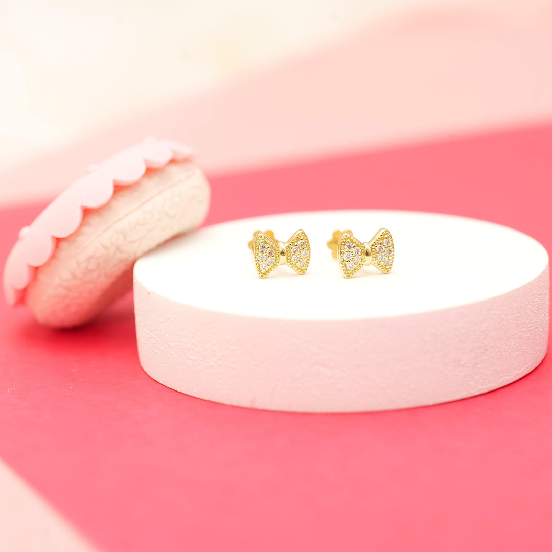 Kids Bow Diamond Stud Earrings, 14k Solid Gold, Natural Diamonds, Kids Ribbon jewelry, Gift for toddlers/girls/kids, Ready To Ship