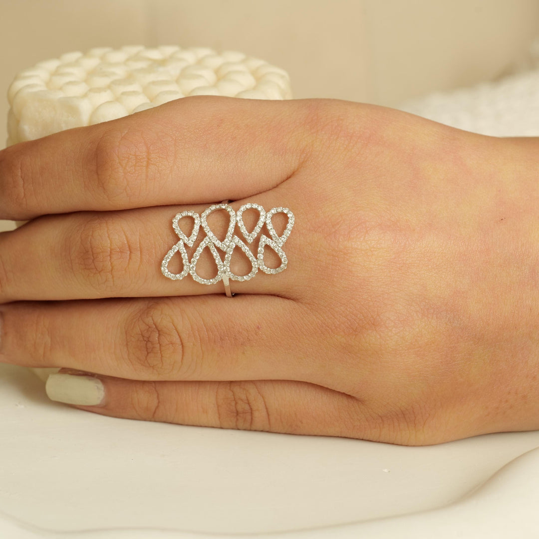 Pear Loop Cascade Diamond Ring, 14k Solid Gold Ring, Cocktail Diamond Ring, Natural Diamond, Statement Ring, Ready To Ship, Women's Day Gift