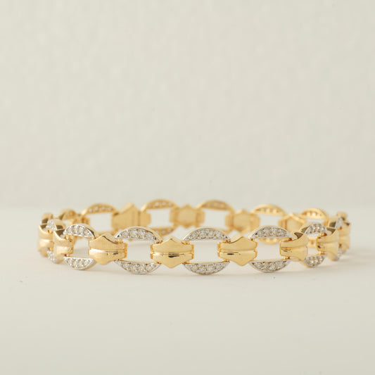 Men's Diamond Chain Link Bracelet, 14K Solid Gold, Natural Diamonds, Linked Cuban Bracelet, Geometric Jewelry, Ready To Ship, IGI Certified