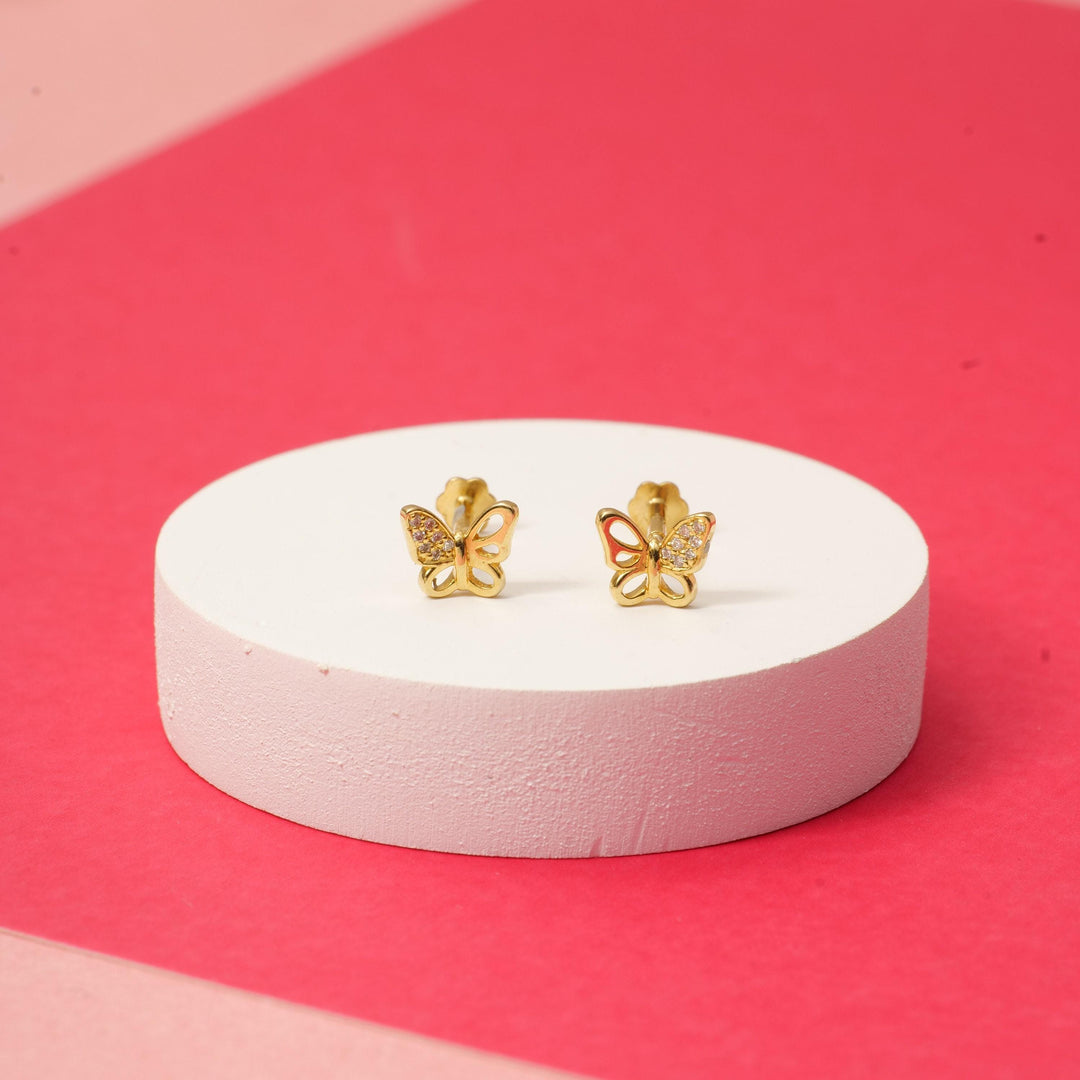 Kids Winged Butterfly Diamond Stud Earrings, 14k Solid Gold, Natural Diamonds, Kids Animal jewelry, Gift for toddlers/girls/kids
