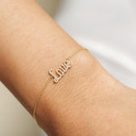 Load image into Gallery viewer, Love Diamond Bracelet, 14k Solid Gold, Natural Diamonds, Minimalist Custom Jewelry, Personalized 4 Letter Charm, Minimalistic Stacking Chain
