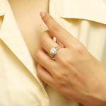 Load image into Gallery viewer, Halo Solitaire Ring, Engagement Diamond Ring, 14k Solid Gold, Natural Diamonds, Triple Shank Band, Dual Tone, Gift For Her
