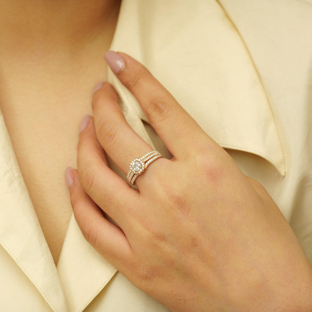 IGI Certified Lab grown Asscher Halo Engagement Ring: 14K Solid Gold Solitaire Wedding Ring