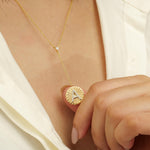 Load image into Gallery viewer, Personalized Initial Lariat Diamond Necklace, 14k Solid Gold, Natural Diamonds, Custom Minimalist Jewelry, Stacking Disc Letter Necklace
