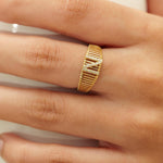 Load image into Gallery viewer, Personalized Initial Letter Diamond Ring, 14k Solid Gold, Natural Diamonds, Lined Cage Bar Band, Custom Jewelry, Minimalist Stackable Band
