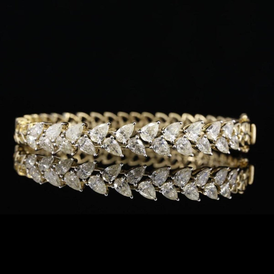 Pear Diamond Bangle Bracelet, 14k Solid Gold Bracelet, Filigree Bangles, Moissanite Bracelet, Gift For Her